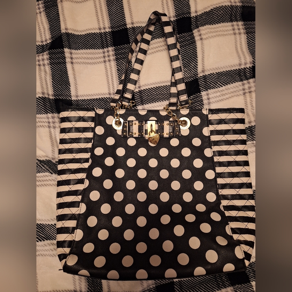 Betsy Johnson Black and White Polka Dot Tote Bag